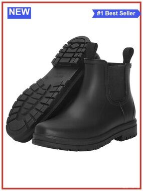 planone Waterproof Short Rain Boots for Women, Chelsea Ankle Boots